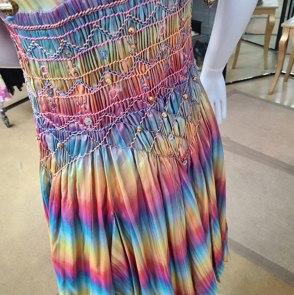 💥RUNWAY Matthew Williamson 100% Silk Colorful Beaded Embroidered Dress Size 6 - Picture 13 of 16